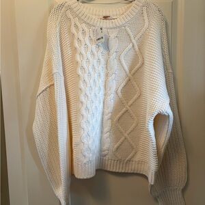 NWT Free People Dream Cable Crewneck Sweater in Cream size L